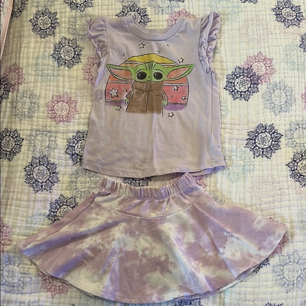 Baby yoda outfit, purple skirt & matching top. Cute & comfy!